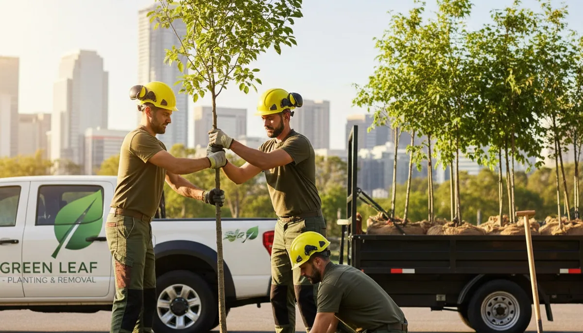 Arborist planting young tree in residential yard, Chop Chop Tree service in Albany, GA